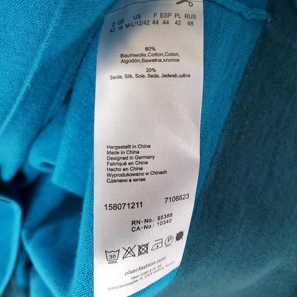 Olsen Europe Colourblock Turquoise Single Button Cardigan (Size M/L 12-42) - Picture 6 of 6
